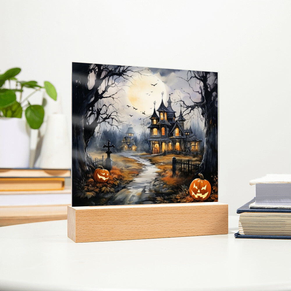 All Hallow's Haunt: Spooky Mansion Display Acrylic Plaque