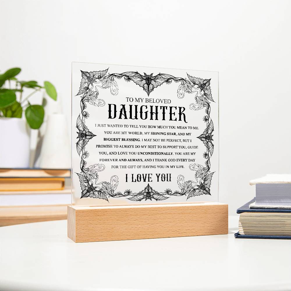 Daughter - Biggest Blessing Halloween Acrylic Square Plaque with LED Wooden Base