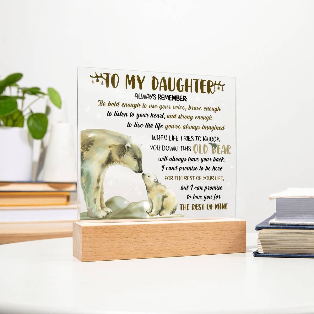 Daughter - This Old Bear Acrylic Square Plaque with LED Wooden Base