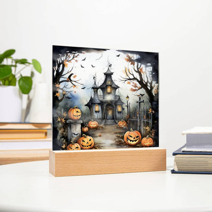 Midnight Mansion: Spooky Acrylic Plaque Decor for Halloween Ghouls