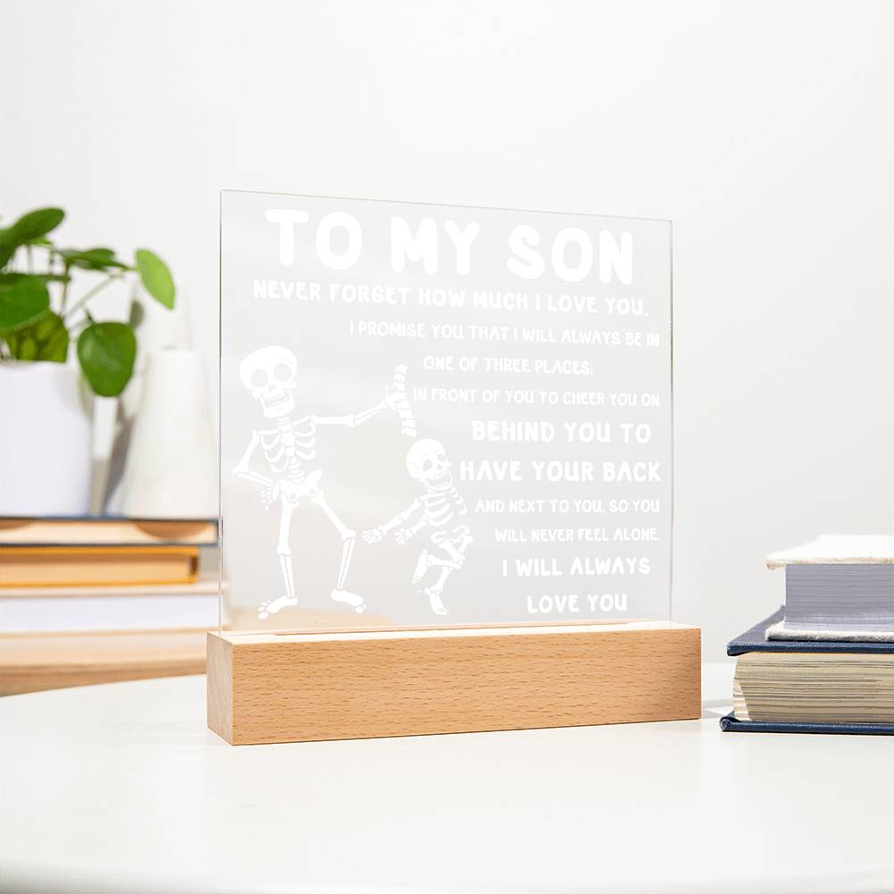 Son - Never Feel Alone Halloween Acrylic Square Plaque with LED Wooden Base