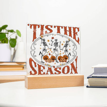 Halloween Decor - Tis The Season Acrylic Square Plaque with LED Wooden Base