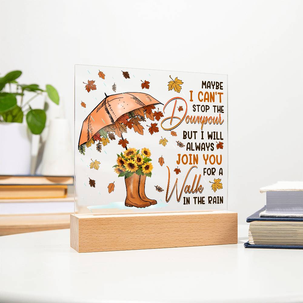 Best Friend Join You for a Walk in the Rain Acrylic Square Plaque with LED Wood Base