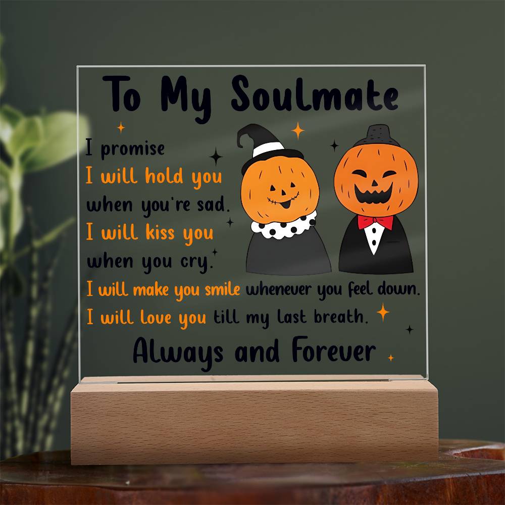 Soulmate - Love You Til My Last Breath Halloween Pumpkin with LED Lighted Wooden Base