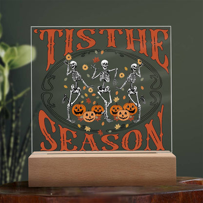 Halloween Decor - Tis The Season Acrylic Square Plaque with LED Wooden Base