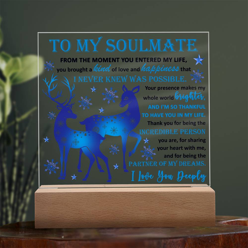 Soulmate - Partner Of Dreams Acrylic Plaque with LED Lighted Wooden Base