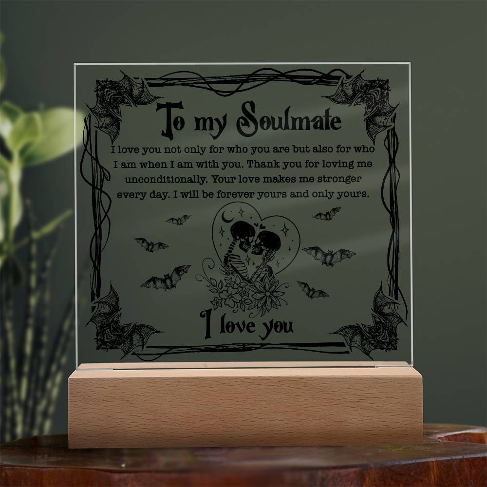 Soulmate - Forever Yours - Halloween Acrylic Square Plaque with LED Wooden Base