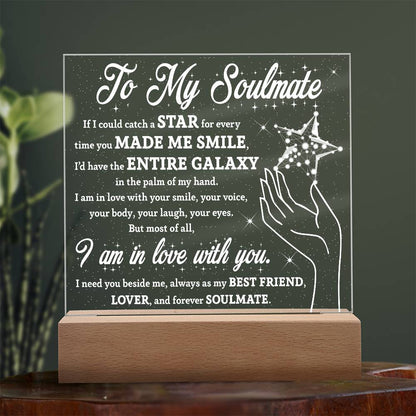 Soulmate Gift - Catch a Star Acrylic Plaque with Lighted LED Wooden Base