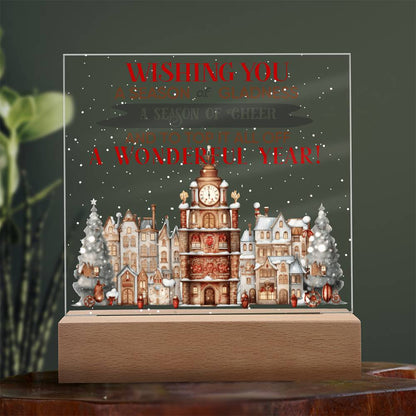 Wishing You a Season of Gladness Holiday Acrylic Plaque with Lighted LED Wooden Base