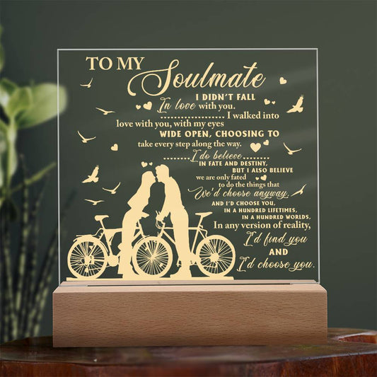 Soulmate - I Believe in Fate And Destiny Acrylic Plaque with Lighted LED Wooden Base