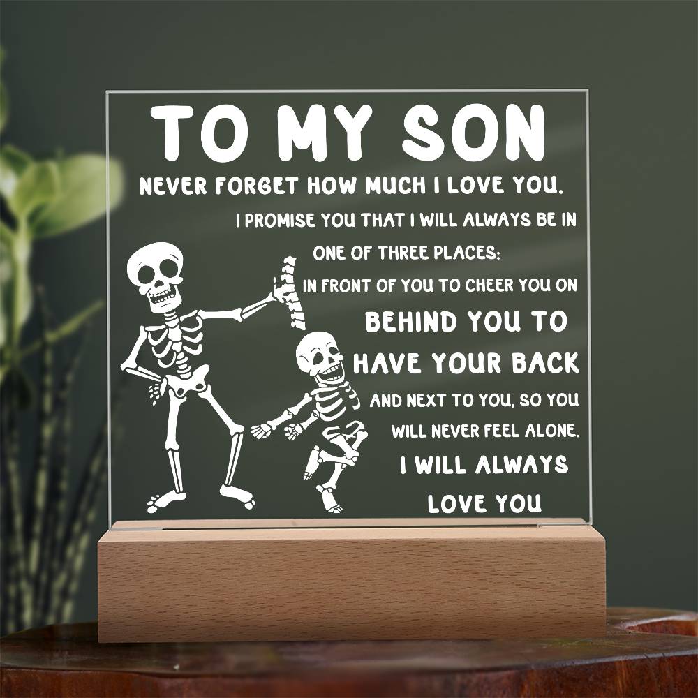 Son - Never Feel Alone Halloween Acrylic Square Plaque with LED Wooden Base