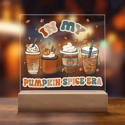 Pumpkin Spice Era Acrylic Square Plaque with LED Wooden Base