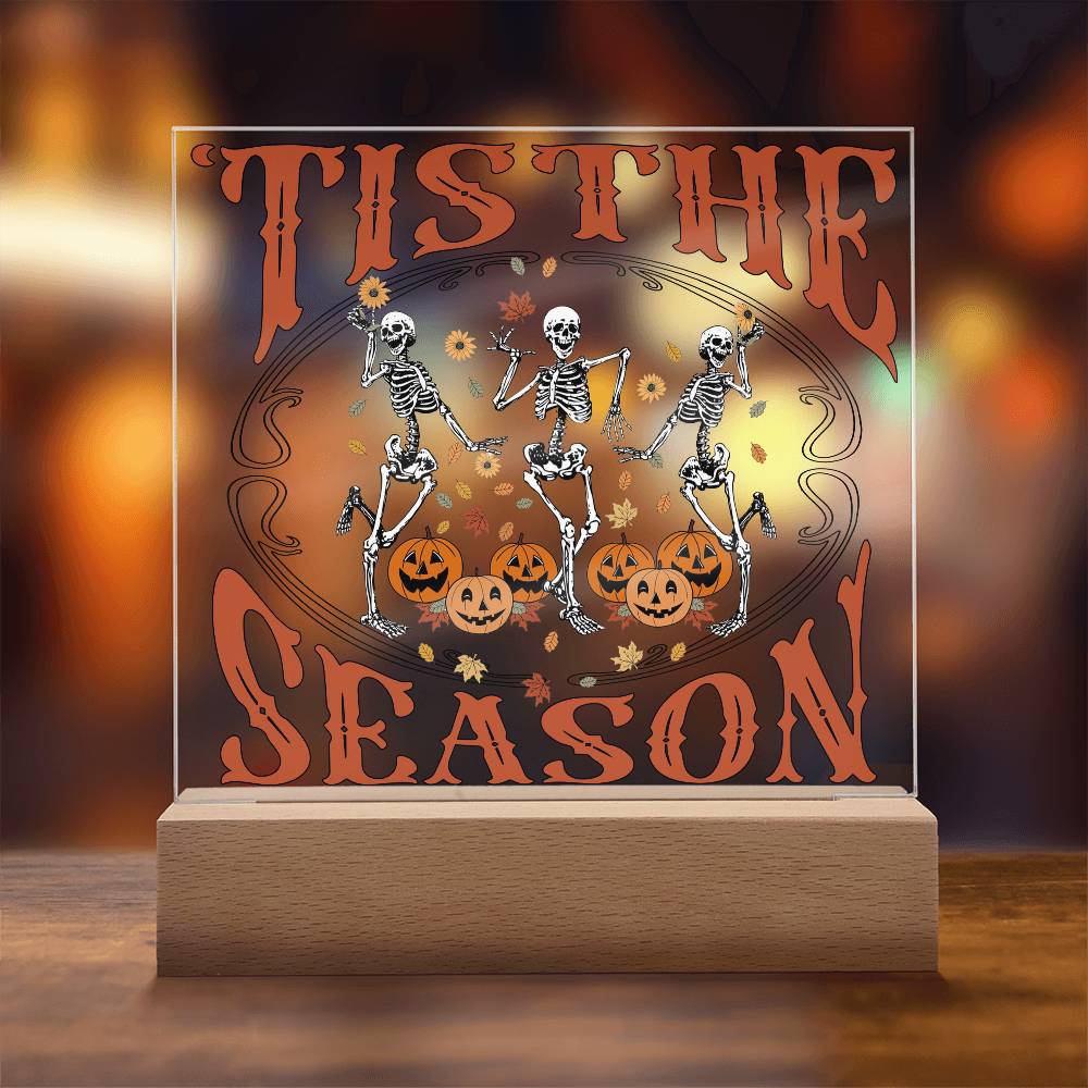 Halloween Decor - Tis The Season Acrylic Square Plaque with LED Wooden Base