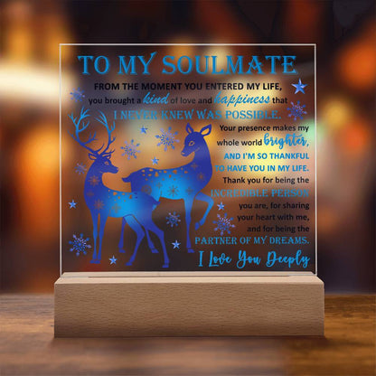 Soulmate - Partner Of Dreams Acrylic Plaque with LED Lighted Wooden Base