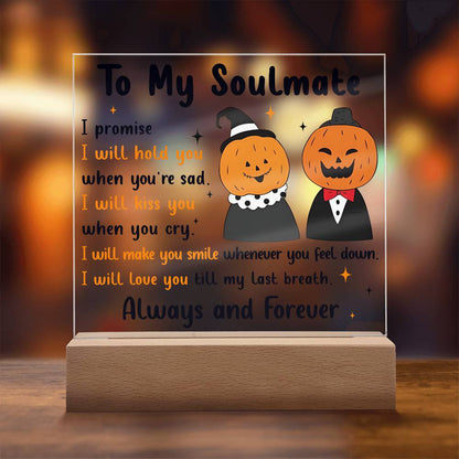 Soulmate - Love You Til My Last Breath Halloween Pumpkin with LED Lighted Wooden Base