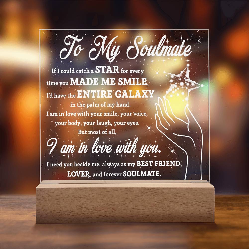 Soulmate Gift - Catch a Star Acrylic Plaque with Lighted LED Wooden Base