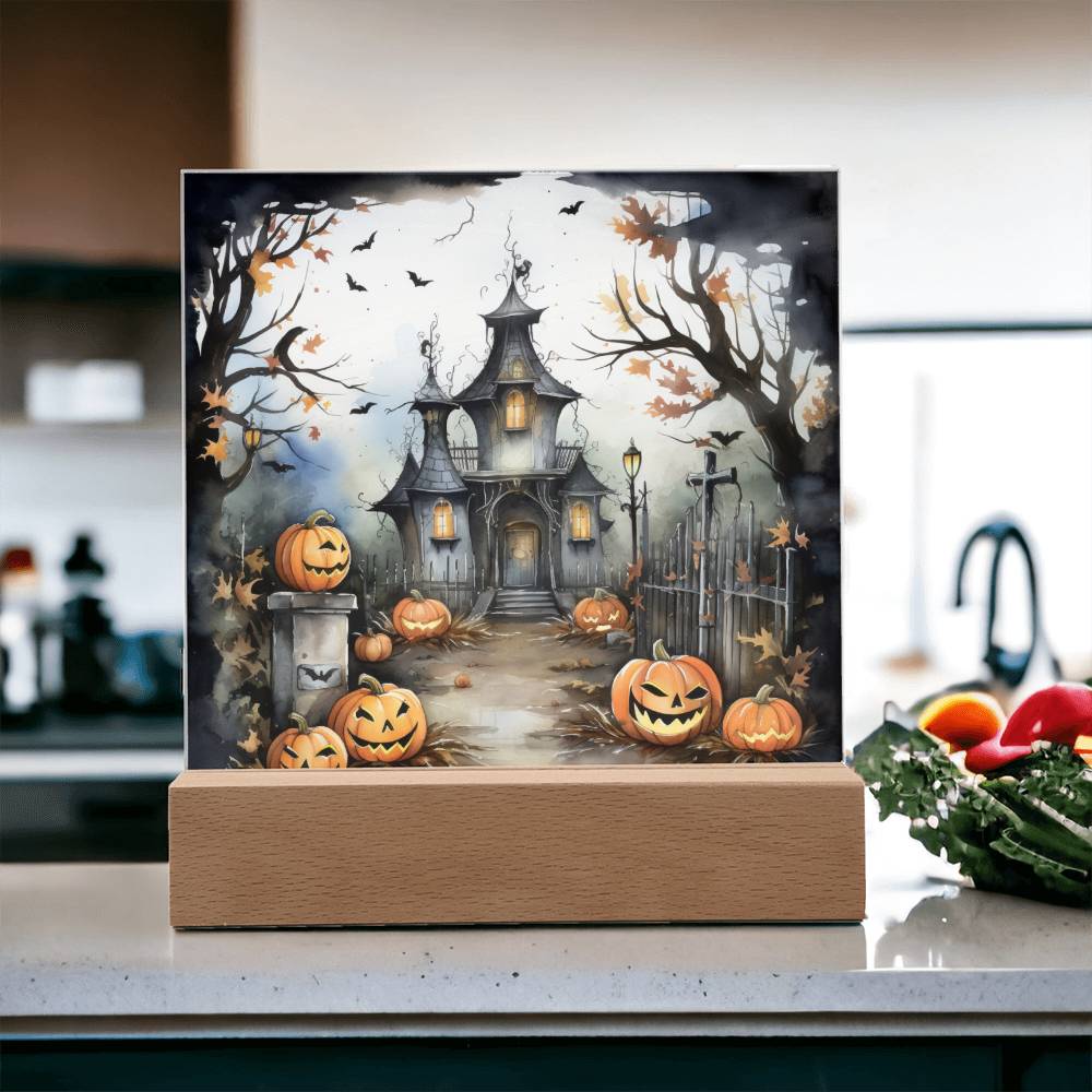 Midnight Mansion: Spooky Acrylic Plaque Decor for Halloween Ghouls