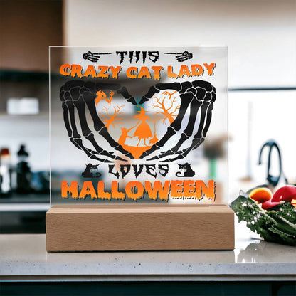 Crazy Cat Lady Loves Halloween Acrylic Plaque Decor