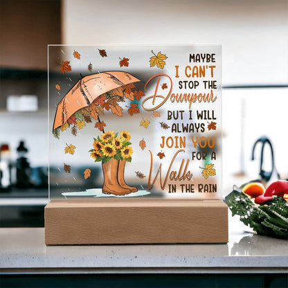 Best Friend Join You for a Walk in the Rain Acrylic Square Plaque with LED Wood Base