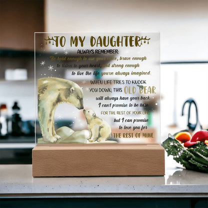 Daughter - This Old Bear Acrylic Square Plaque with LED Wooden Base