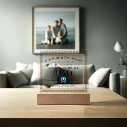 Gift For Dad Certificate of Achievement World's Greatest Dad Custom Acrylic Plaque