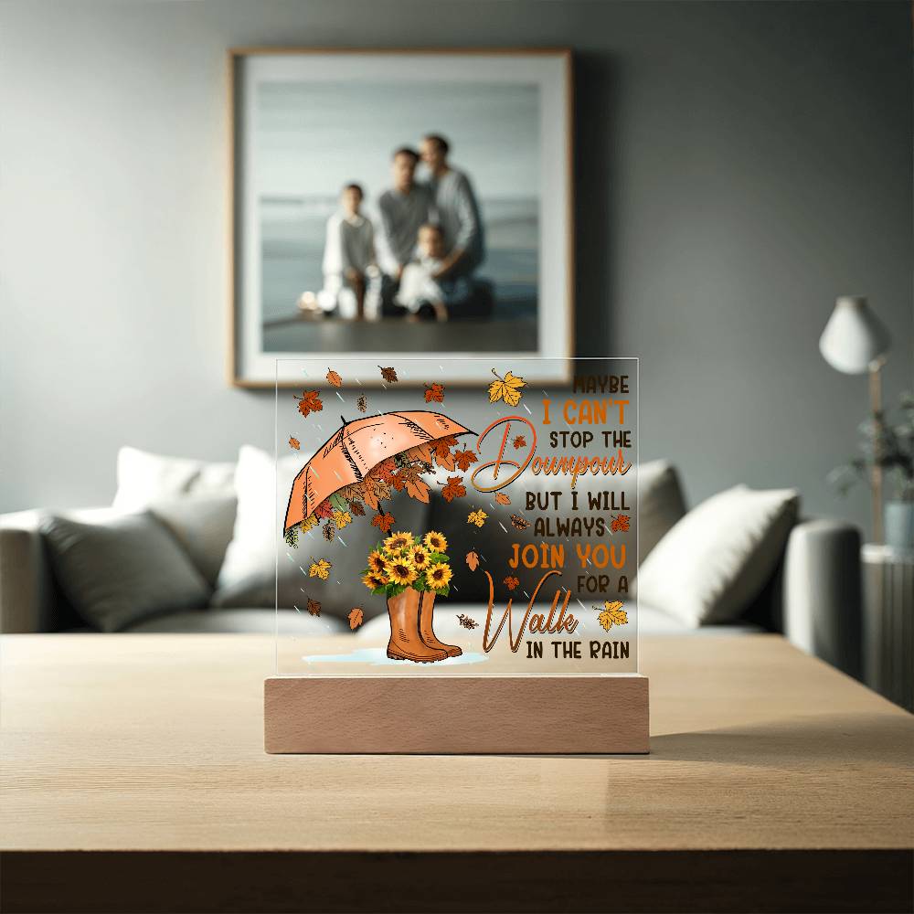 Best Friend Join You for a Walk in the Rain Acrylic Square Plaque with LED Wood Base