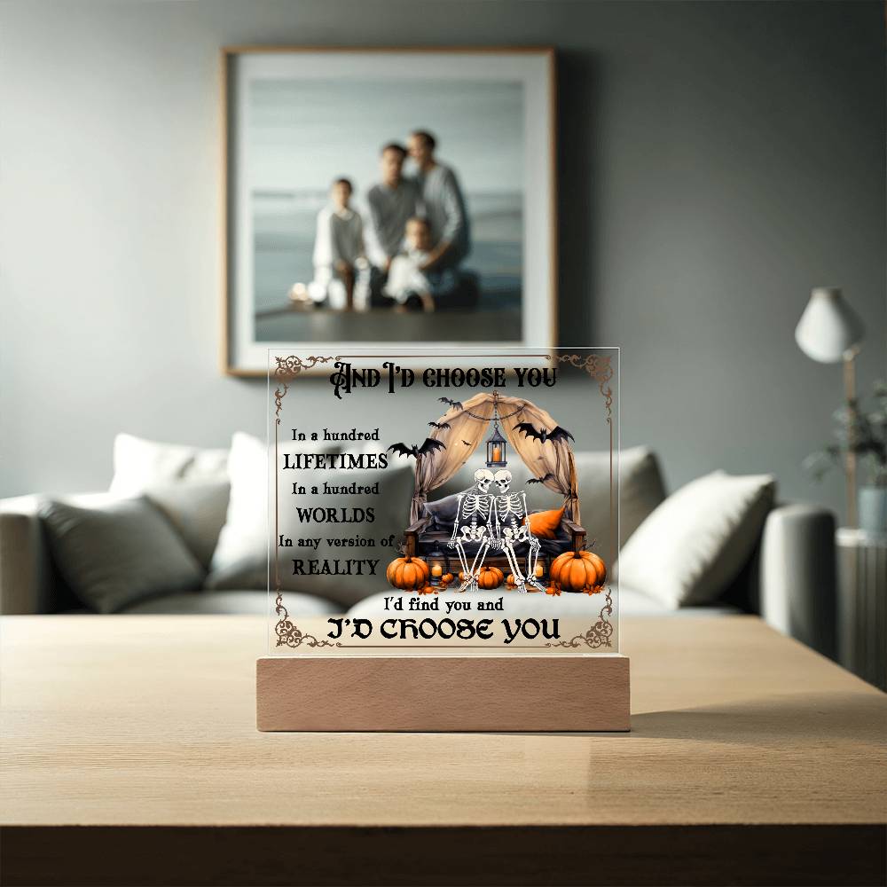 Halloween Decor - I Choose You Acrylic Square Plaque with LED Wooden Base