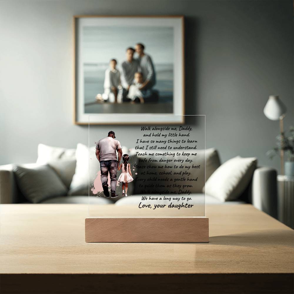 Black Father and Daughter Walk with Me Daddy Personalized Acrylic Plaque