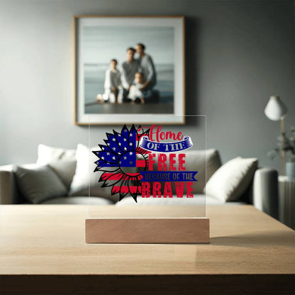 Patriotic Sunflower Home of the Free Because of the Brave Acrylic Plaque