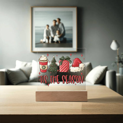 Tis The Season - Christmas Acrylic Plaque with Lighted LED Wooden Base