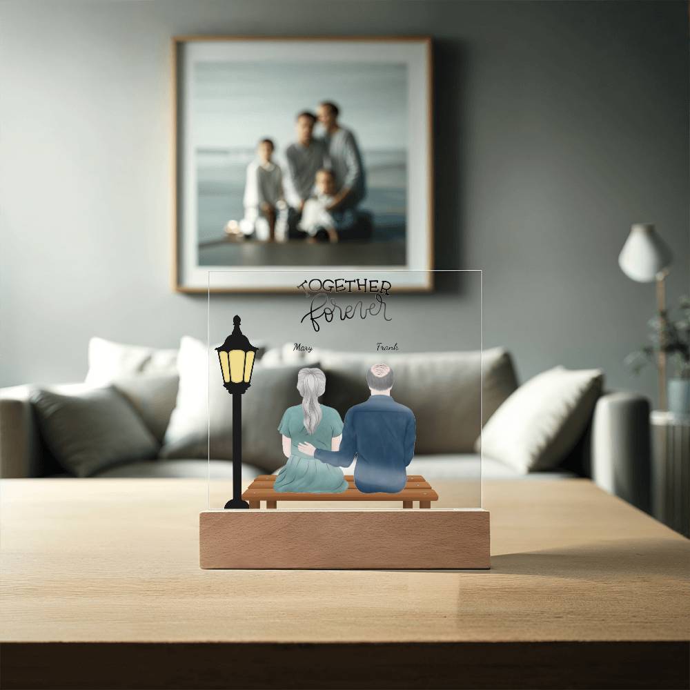 Anniversary, Birthday, Christmas Personalized Couples Romantic Sitting in the Park Acrylic Plaque