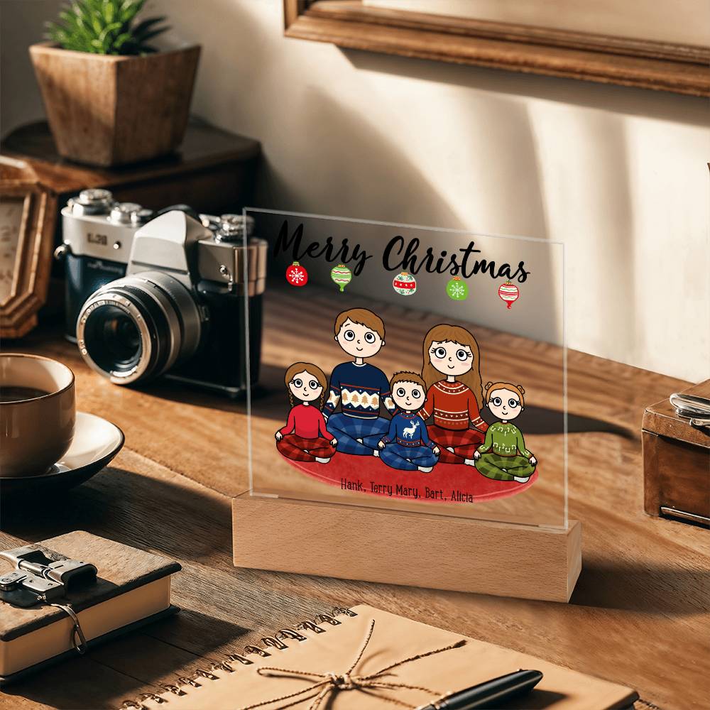 Christmas Family Portrait Personalized Square Acrylic Plaque