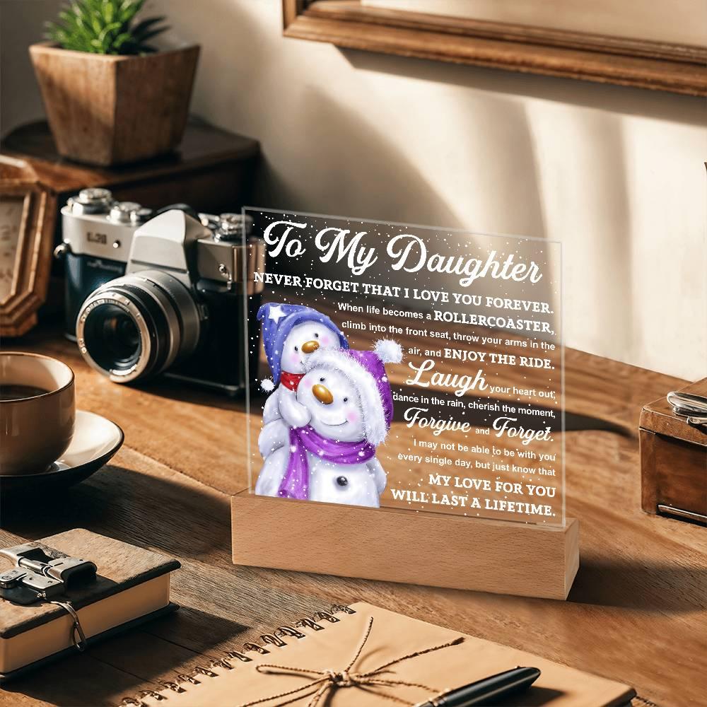 Daughter Gift - Enjoy The Ride Acrylic Square Plaque with LED Wooden Base