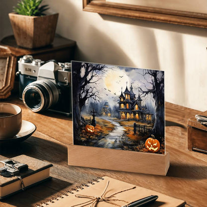 All Hallow's Haunt: Spooky Mansion Display Acrylic Plaque