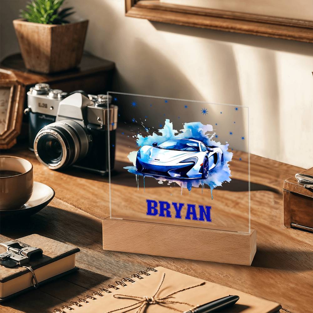 Personalized Sports Car Acrylic Plaque - Nightlight Room Decor