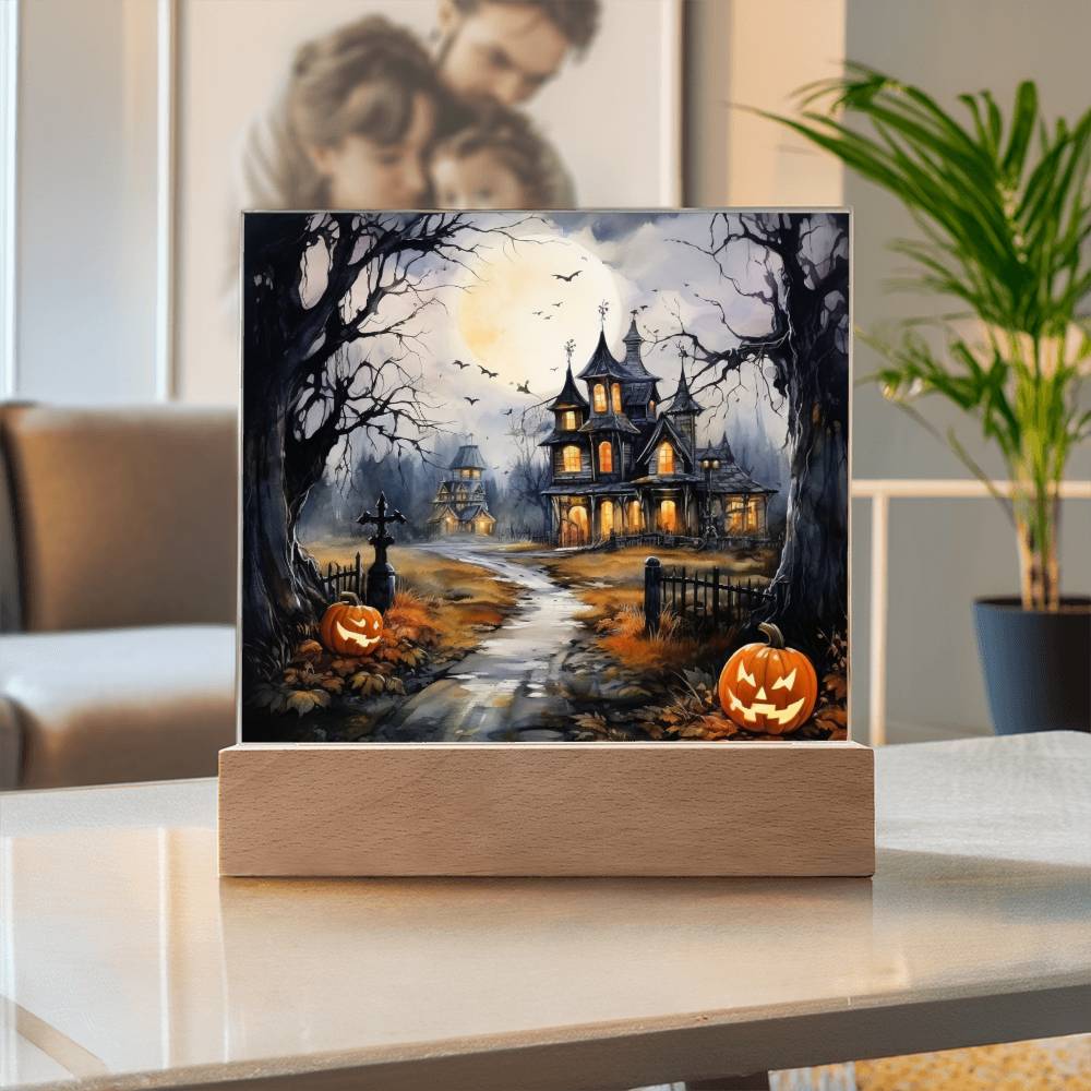 All Hallow's Haunt: Spooky Mansion Display Acrylic Plaque