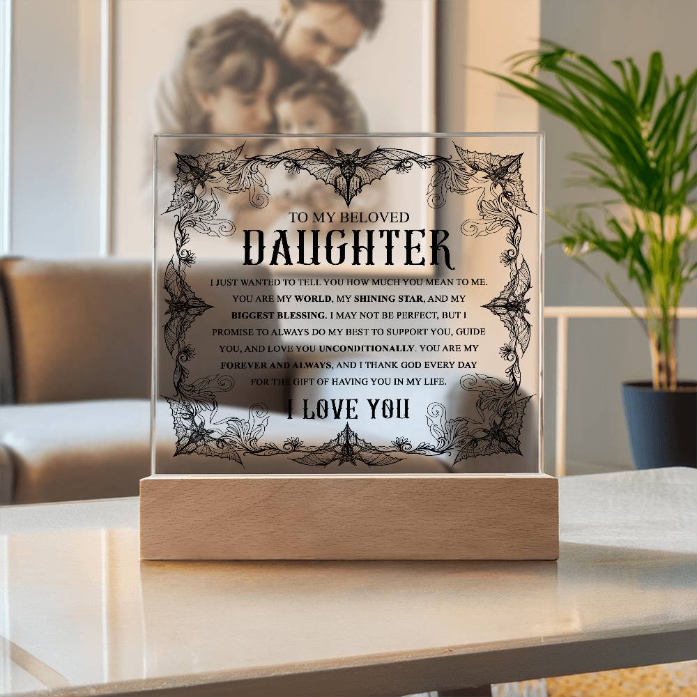 Daughter - Biggest Blessing Halloween Acrylic Square Plaque with LED Wooden Base