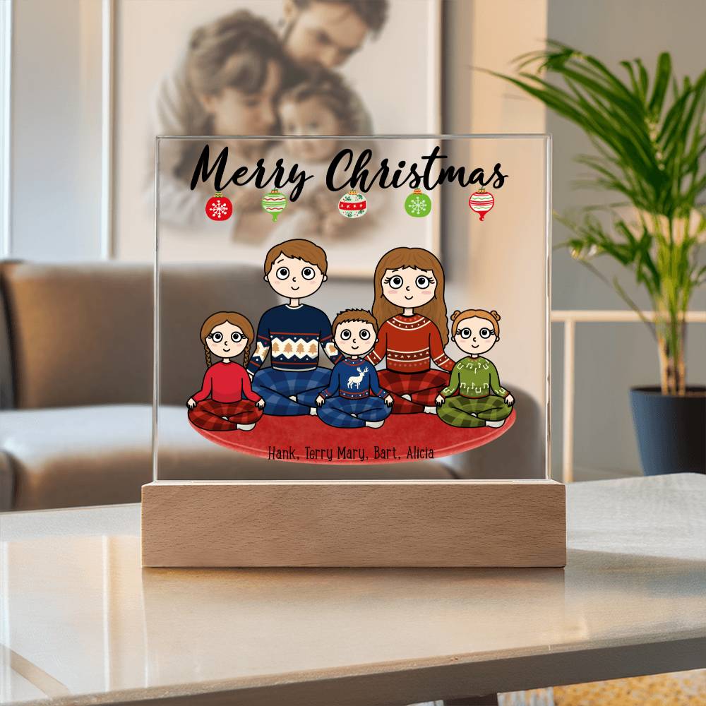 Christmas Family Portrait Personalized Square Acrylic Plaque