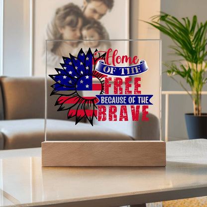 Patriotic Sunflower Home of the Free Because of the Brave Acrylic Plaque