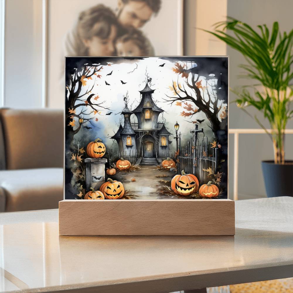 Midnight Mansion: Spooky Acrylic Plaque Decor for Halloween Ghouls