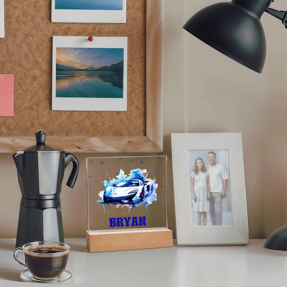 Personalized Sports Car Acrylic Plaque - Nightlight Room Decor