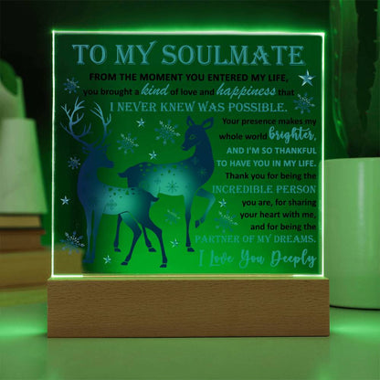 Soulmate - Partner Of Dreams Acrylic Plaque with LED Lighted Wooden Base