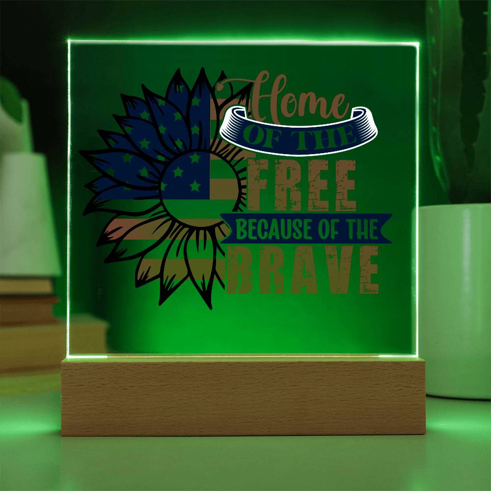 Patriotic Sunflower Home of the Free Because of the Brave Acrylic Plaque