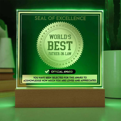 Gift for Father-in-Law Seal of Excellence Award World's Best Father-in-Law Acrylic Plaque