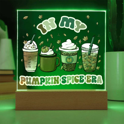 Pumpkin Spice Era Acrylic Square Plaque with LED Wooden Base