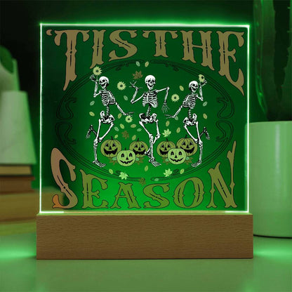 Halloween Decor - Tis The Season Acrylic Square Plaque with LED Wooden Base