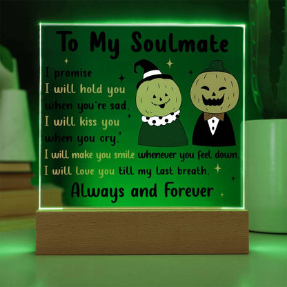 Soulmate - Love You Til My Last Breath Halloween Pumpkin with LED Lighted Wooden Base