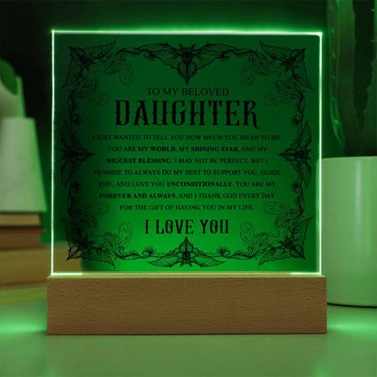 Daughter - Biggest Blessing Halloween Acrylic Square Plaque with LED Wooden Base