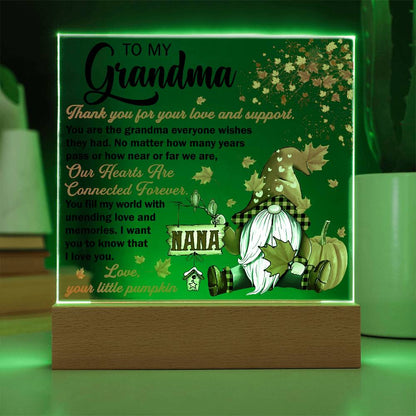 Grandma - Thank You for Your Love And Support Acrylic Square Plaque with LED Wooden Base