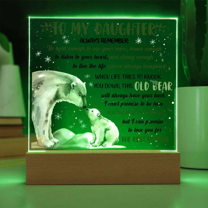 Daughter - This Old Bear Acrylic Square Plaque with LED Wooden Base